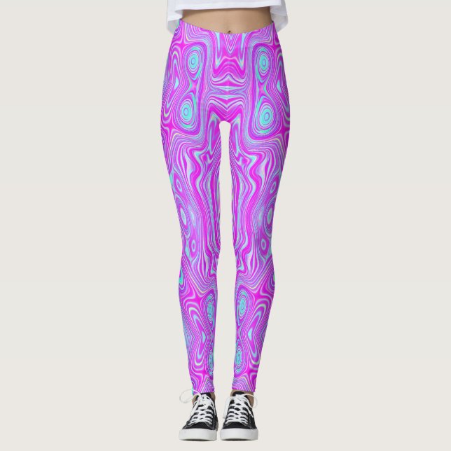 Trippy Hot Pink and Aqua Blue Abstract Pattern Leggings (Front)