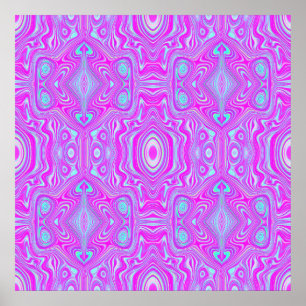 Trippy Hot Pink and Aqua Blue Abstract Pattern Poster