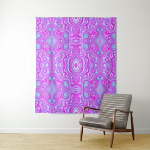 Trippy Hot Pink and Aqua Blue Abstract Pattern Tapestry