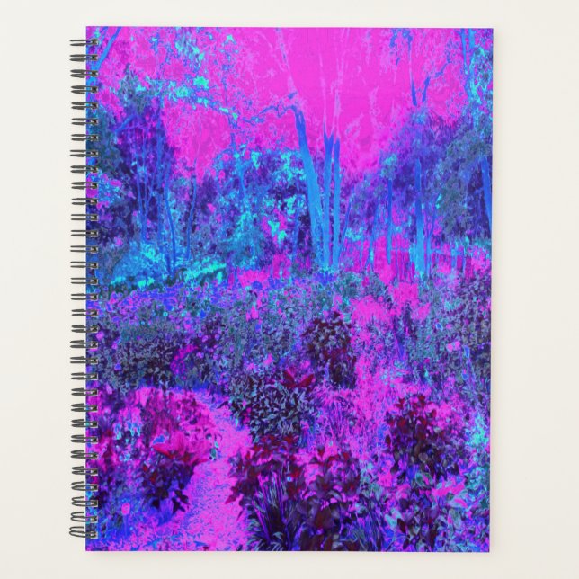 Trippy Hot Pink and Blue Impressionistic Landscape Planner (Front)