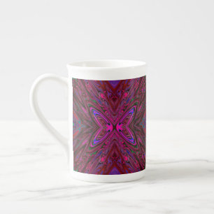 Trippy Hot Pink, Red and Blue Abstract Butterfly Bone China Mug