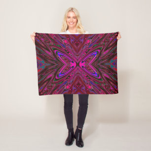 Trippy Hot Pink, Red and Blue Abstract Butterfly Fleece Blanket
