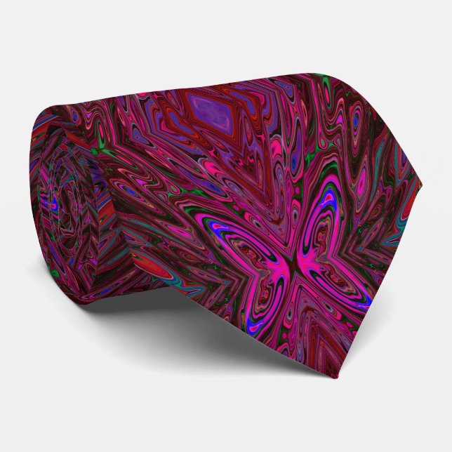 Trippy Hot Pink, Red and Blue Abstract Butterfly Tie (Rolled)