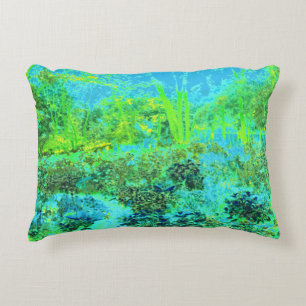 Trippy Lime Green and Blue Garden Landscape Accent Pillow