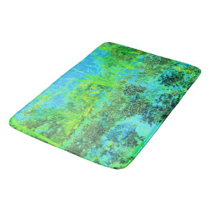 Trippy Lime Green and Blue Garden Landscape Bath Mat