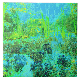 Trippy Lime Green and Blue Garden Landscape Tile
