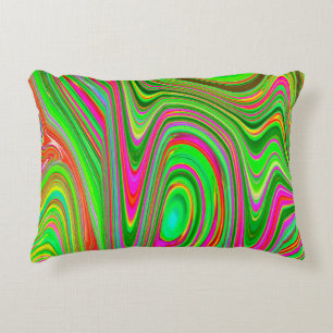 Trippy Lime Green and Magenta Abstract Groovy Art Accent Pillow
