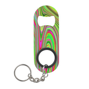 Trippy Lime Green and Magenta Abstract Groovy Art Keychain Bottle Opener