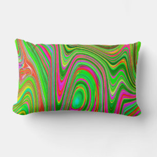 Trippy Lime Green and Magenta Abstract Groovy Art Lumbar Pillow