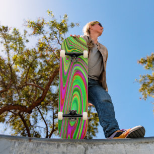 Trippy Lime Green and Magenta Abstract Groovy Art Skateboard