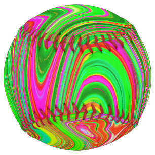 Trippy Lime Green and Magenta Abstract Groovy Art Softball