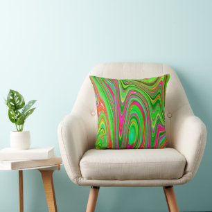 Trippy Lime Green and Magenta Abstract Groovy Art Throw Pillow