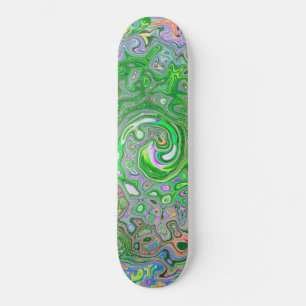 Trippy Lime Green and Pink Abstract Retro Swirl Skateboard