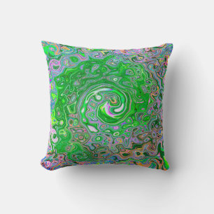 Trippy Lime Green and Pink Abstract Retro Swirl Throw Pillow