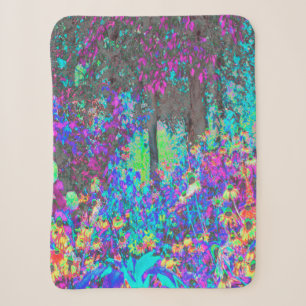 Trippy Lime Green and Purple Garden Sunrise Sherpa Blanket