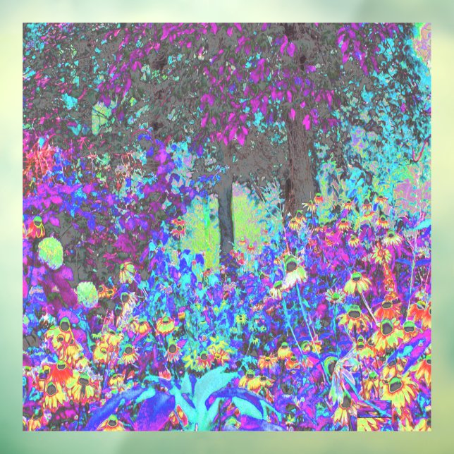 Trippy Lime Green and Purple Garden Sunrise Window Cling (Sheet 3)