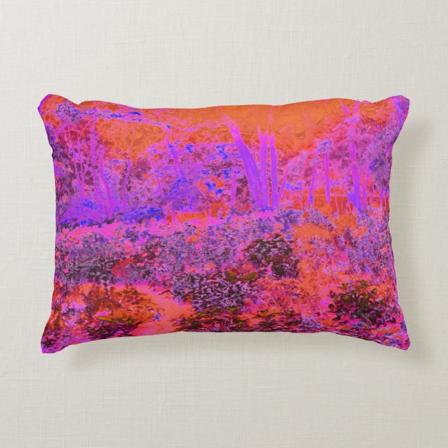 Trippy Magenta and Orange Impressionistic Garden Accent Pillow (Front)