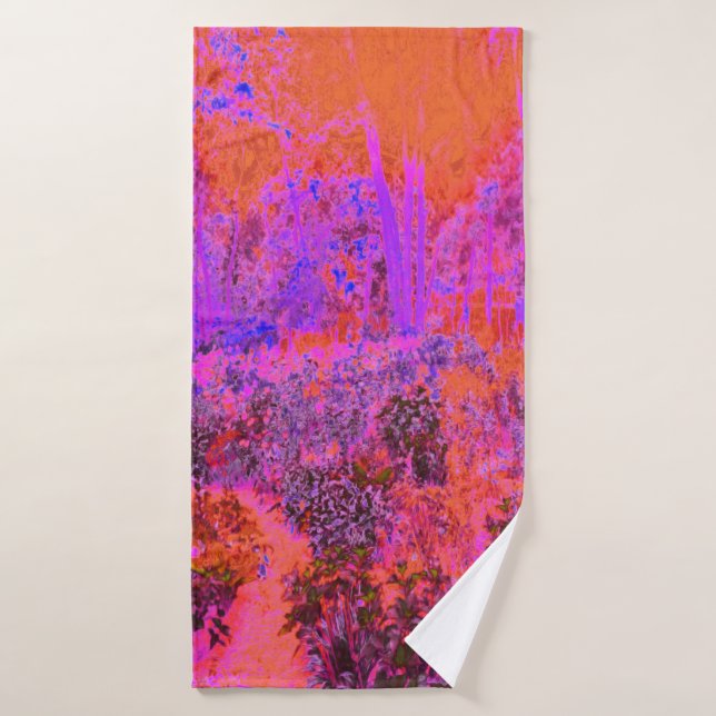 Trippy Magenta and Orange Impressionistic Garden Bath Towel (Bath Towel)