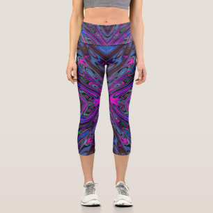 Trippy Magenta, Blue and Green Abstract Butterfly Capri Leggings
