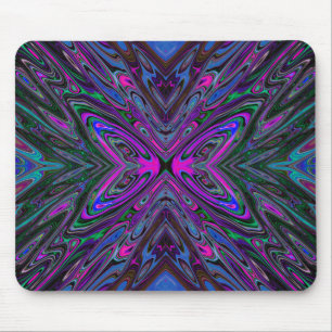 Trippy Magenta, Blue and Green Abstract Butterfly Mouse Pad