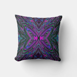 Trippy Magenta, Blue and Green Abstract Butterfly Throw Pillow