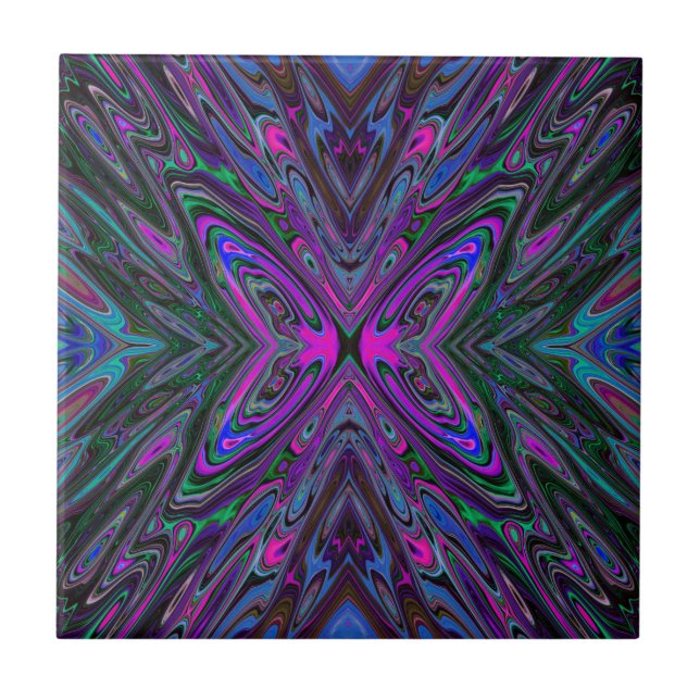 Trippy Magenta, Blue and Green Abstract Butterfly Tile (Front)