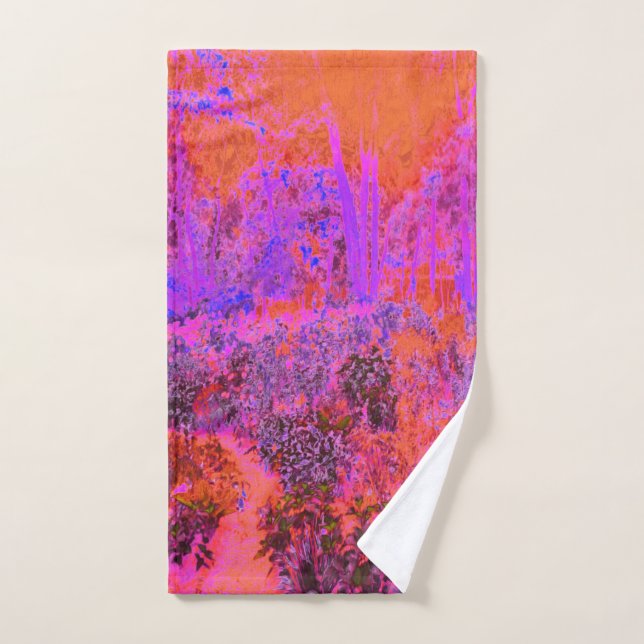 Trippy Magenta et Orange Jardin impressionniste (Serviette à main)