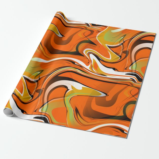 trippy marble swirl print orange wrapping paper (Unrolled)