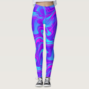 trippy marble swirl print purple blue leggings