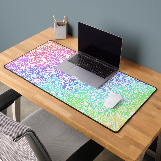 Trippy Maximalist Groovy Boho Bold Rainbow Marble Desk Mat (Office 2)