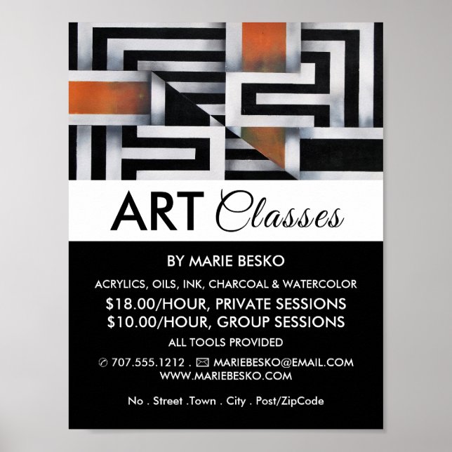 Trippy Maze Pattern, Art Class Advertising Poster (Front)