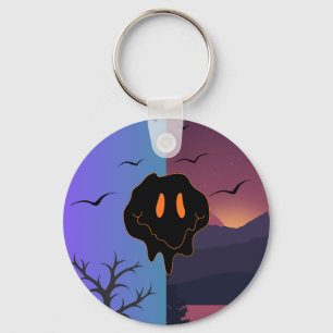 Trippy Melting Smile Face Day & Night Landscape Mo Keychain