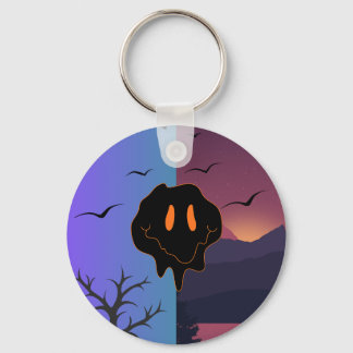 Trippy Melting Smile Face Day & Night Landscape Mo Keychain