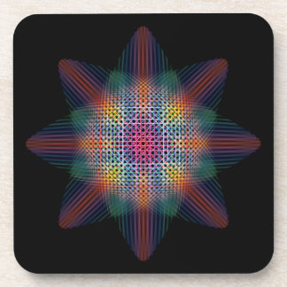 Trippy Multicolored Star on Black Surface Coaster