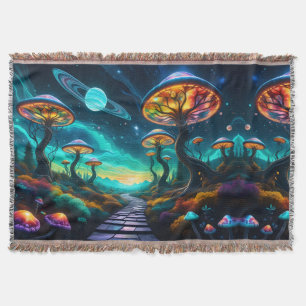 Trippy Mushroom Planet II Throw Blanket