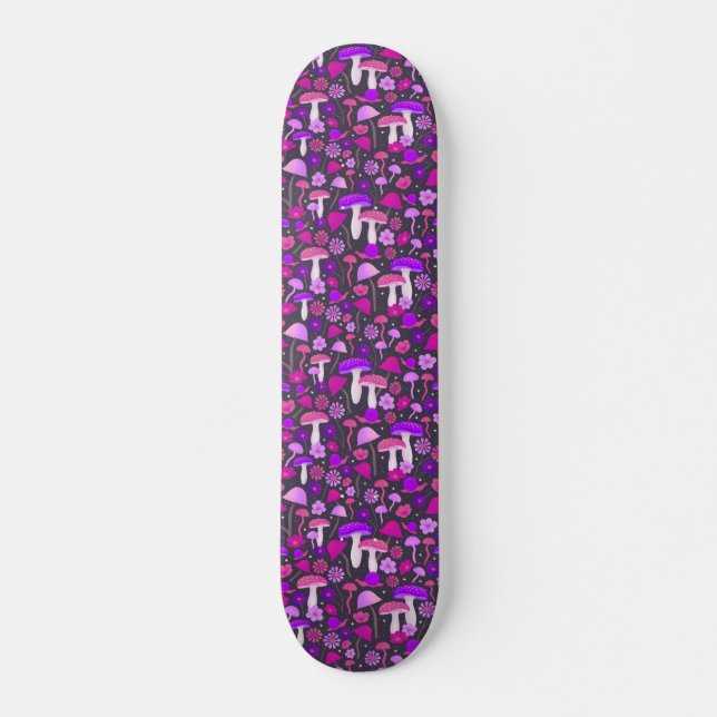 Trippy Mushrooms Purple, Pink, & Black Skateboard (Front)