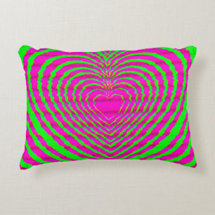 Trippy Neon Pink Green Hypnotic Heart Love Pattern Accent Pillow