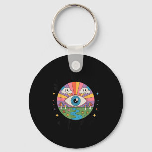 Trippy Old White Hipe Retro Psychedelic Art  Keychain