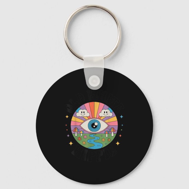 Trippy Old White Hipe Retro Psychedelic Art  Keychain (Front)