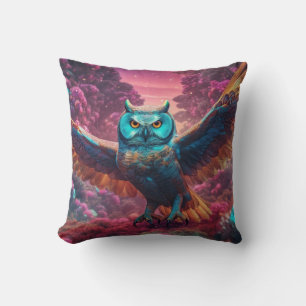 Trippy owl flying  throw pillow