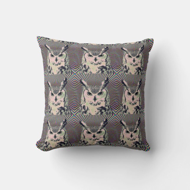 Trippy Owl Throw Pillow (Front)