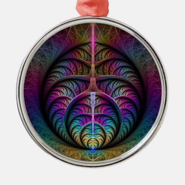 Trippy Patterned Colorful Abstract Fractal Art Metal Ornament (Front)