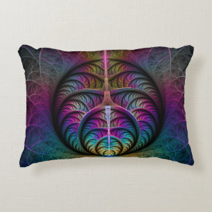 Trippy Patterned Colourful Abstract Fractal Art Accent Pillow