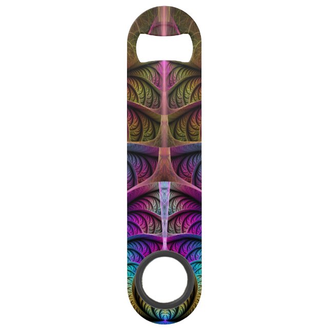 Trippy Patterned Colourful Abstract Fractal Art Bar Key (Front)