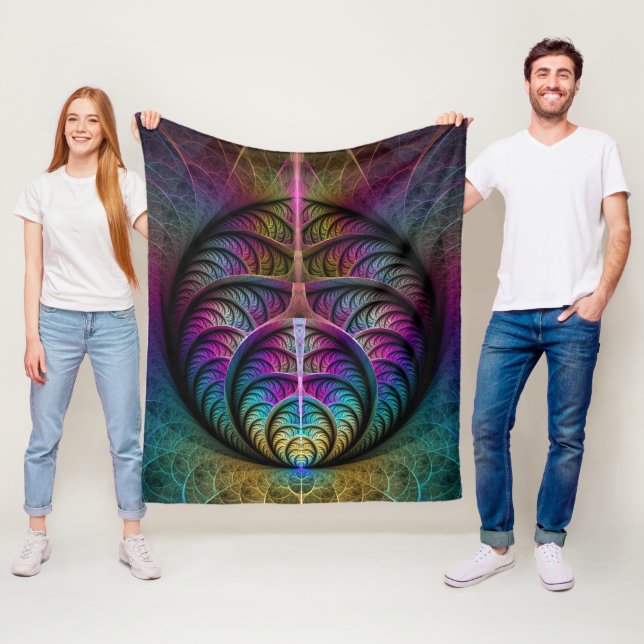 Trippy Patterned Colourful Abstract Fractal Art Fleece Blanket (In Situ)