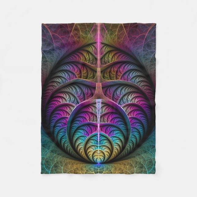 Trippy Patterned Colourful Abstract Fractal Art Fleece Blanket (Front)