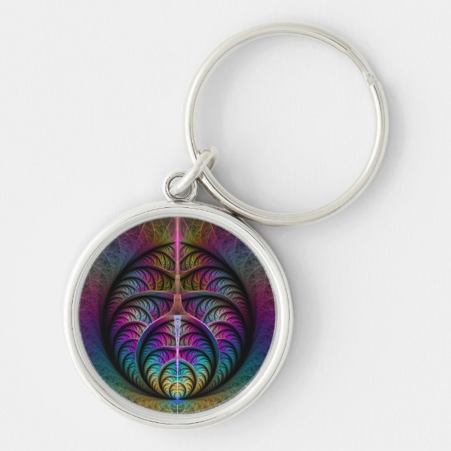 Trippy Patterned Colourful Abstract Fractal Art Keychain (Front)