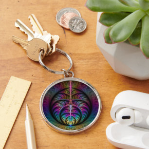 Trippy Patterned Colourful Abstract Fractal Art Keychain