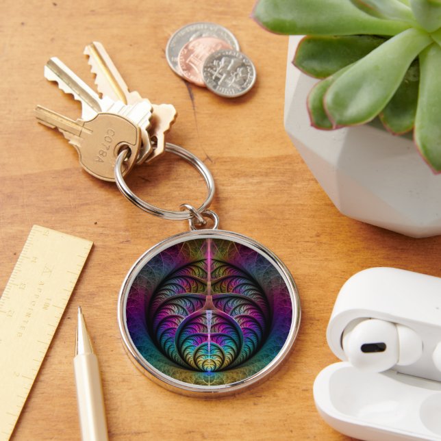 Trippy Patterned Colourful Abstract Fractal Art Keychain (Desk)