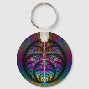 Trippy Patterned Colourful Abstract Fractal Art Keychain